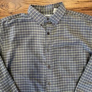 VTG LL Bean Long Sleeve Button Down Shirt Mens L Green Plaid Made in USA Outdoor